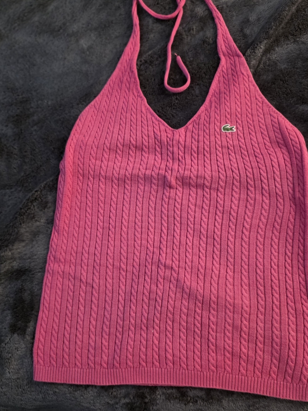 Lacoste Pink Cable-Knit Halter Tank Top